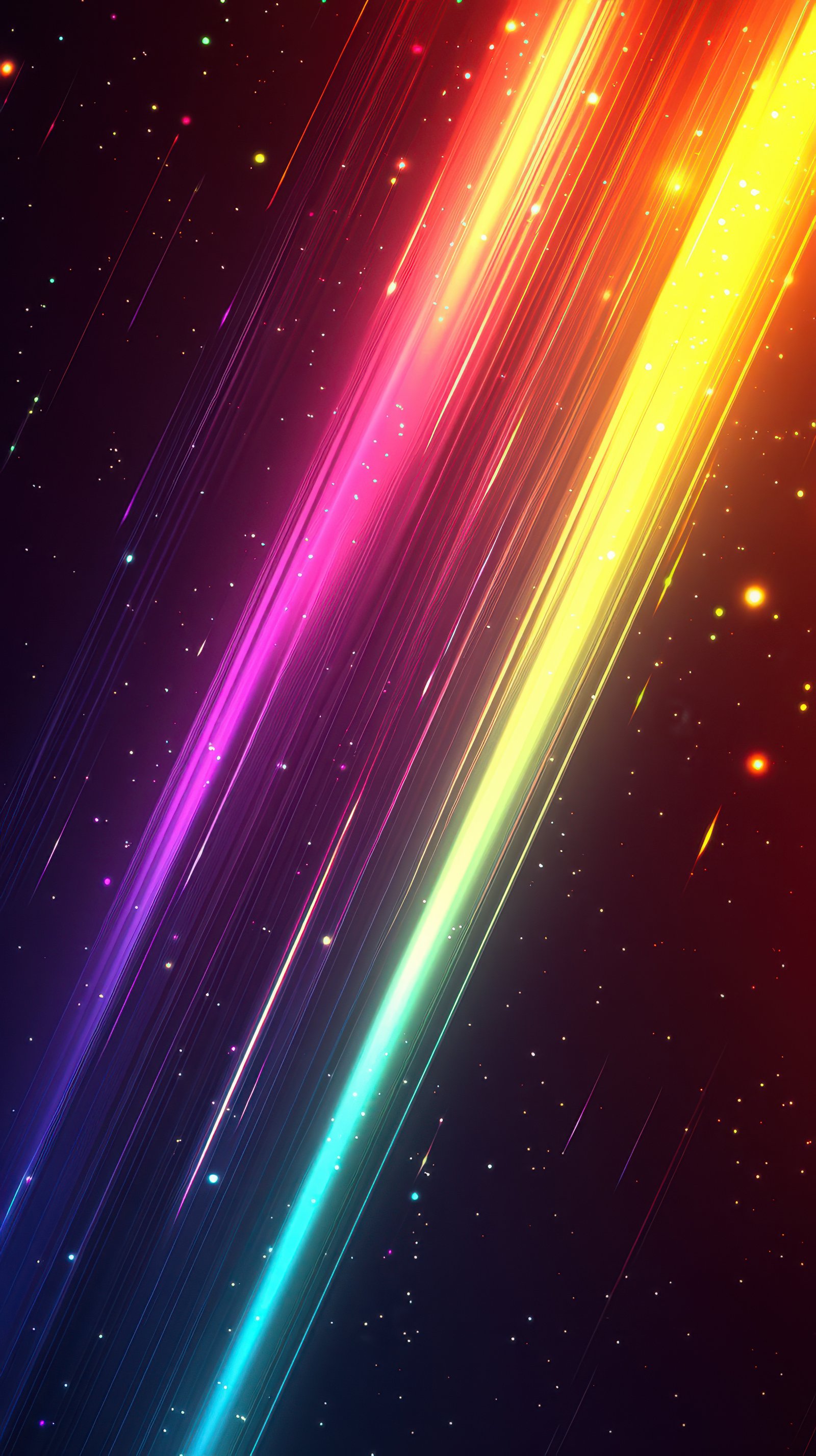 Colorful light streaks create a mesmerizing cosmic effect in a dark space background filled with stars